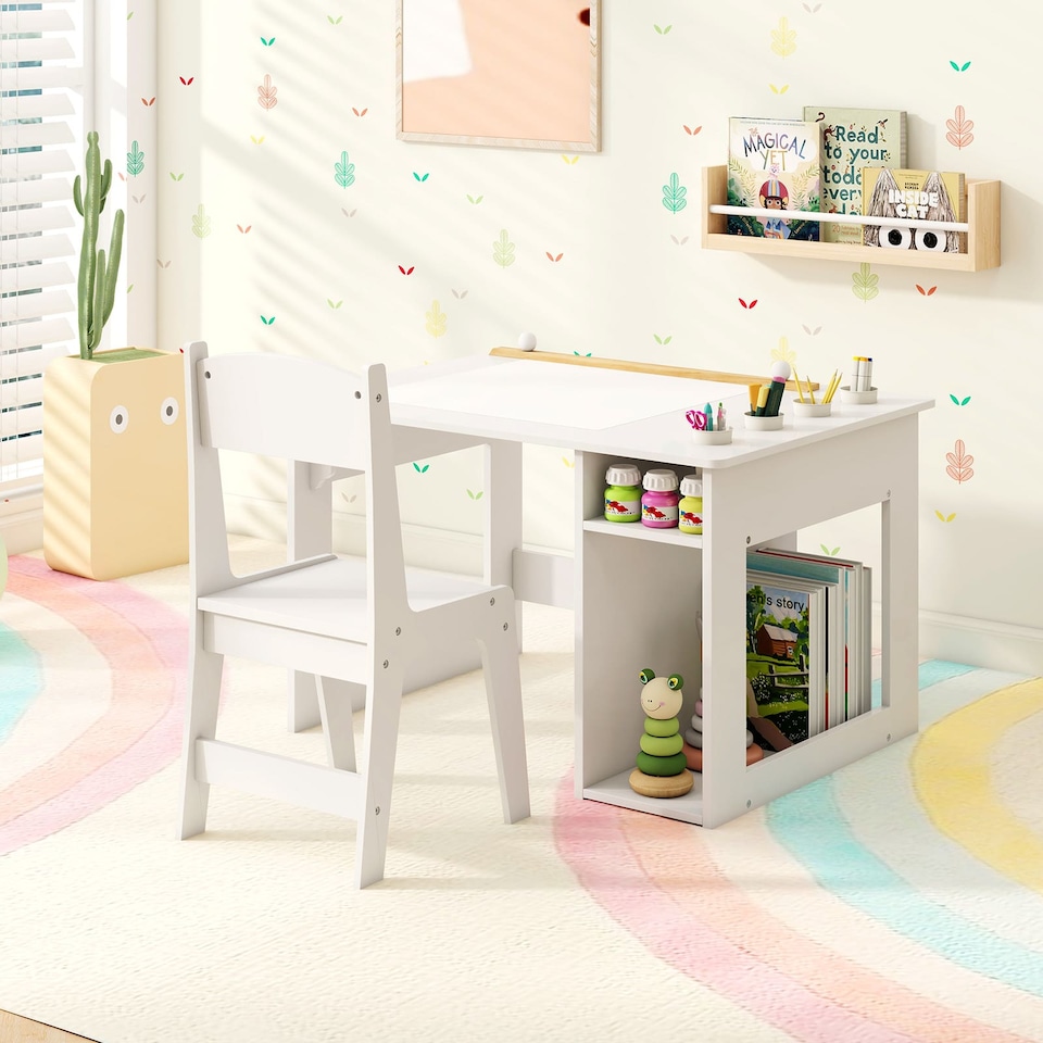image 1 of COSTWAY Toddler Craft Play Study Drawing Desk White