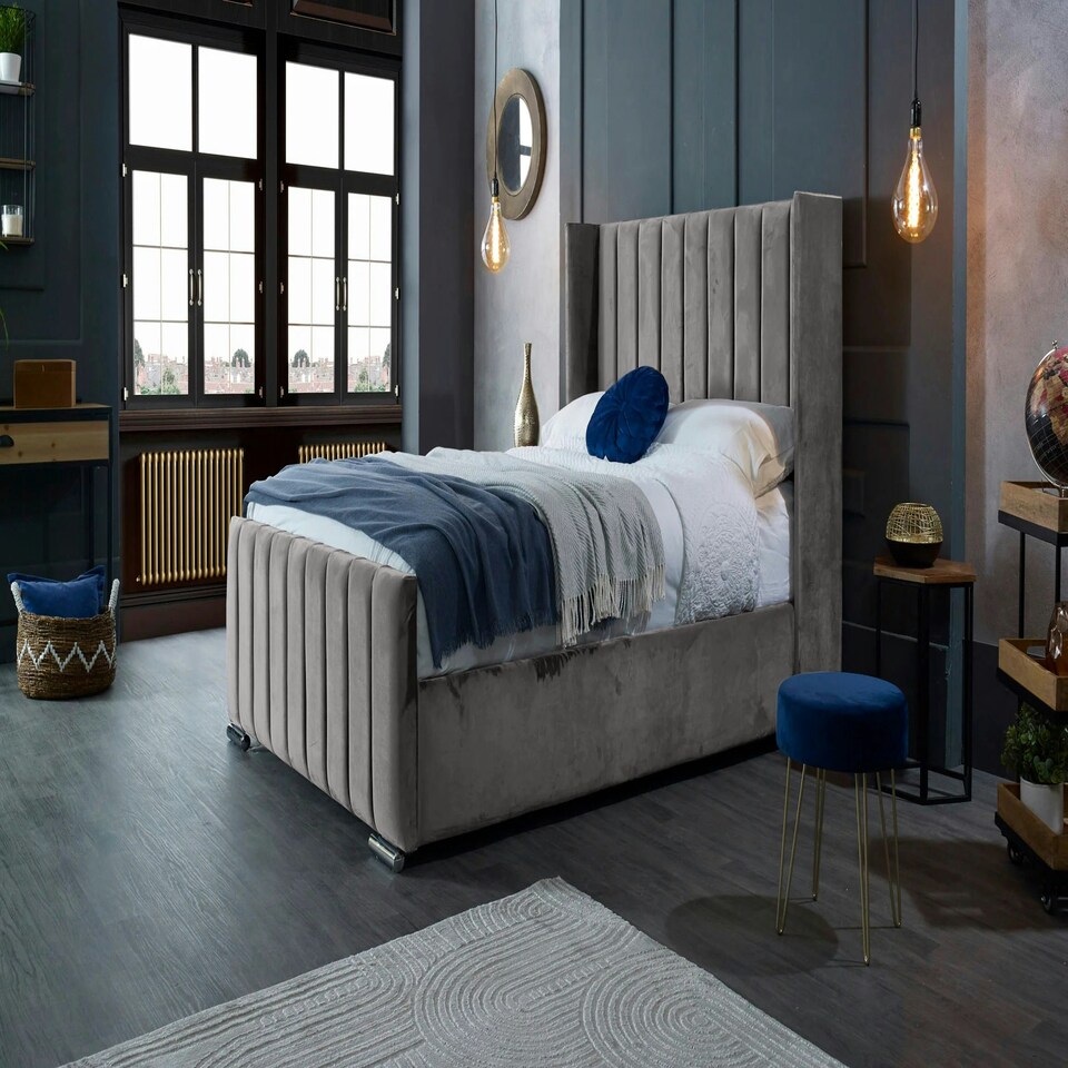 image 1 of Meriso Plush Silver Super King Bed Frame - Silver