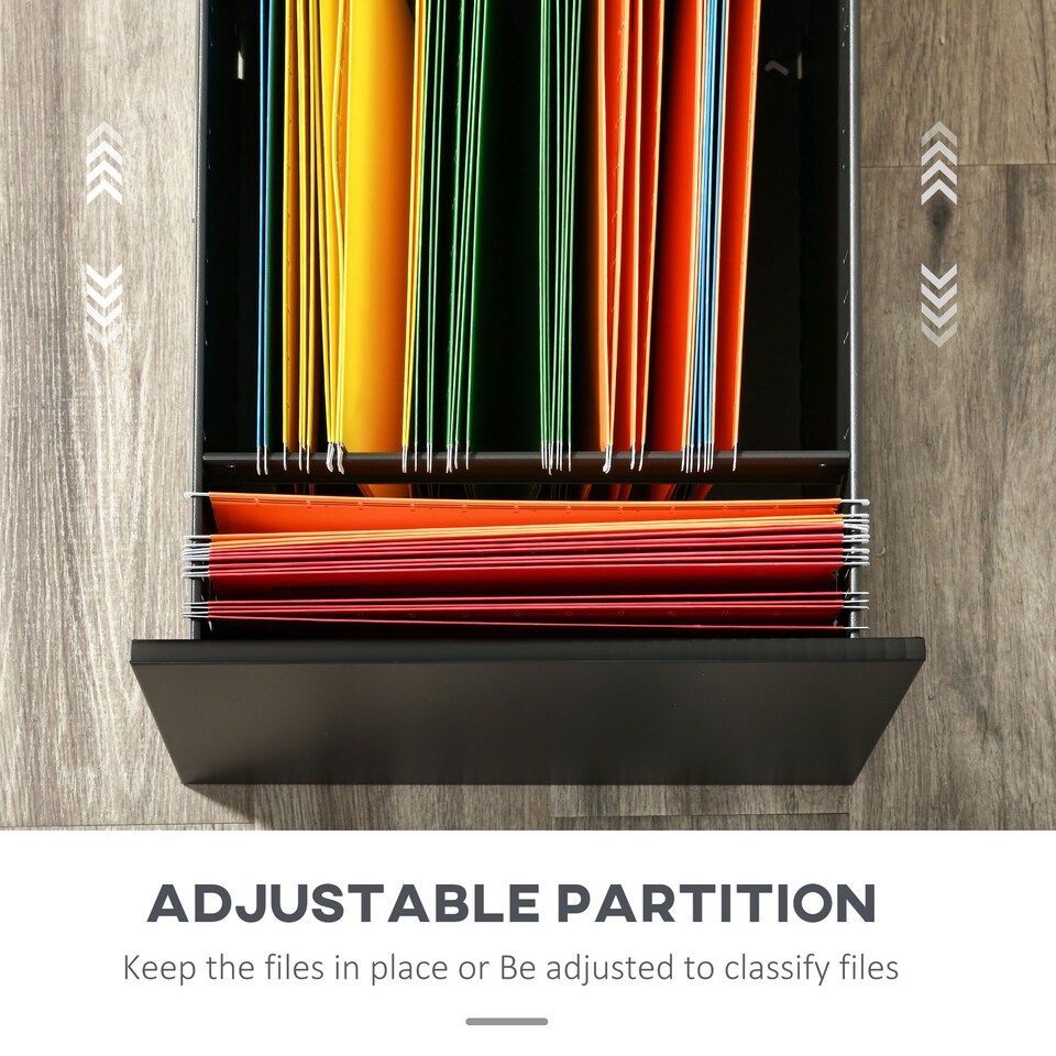 image 1 of Vinsetto Metal Mobile File Cabinet with Wheels, Lockable 2 Drawer Filing Cabinet for A4, Legal, Letter, Compact Under Desk Storage Unit with Pre-Assembled Body for Home Office, 39 x 48 x 67cm, Black