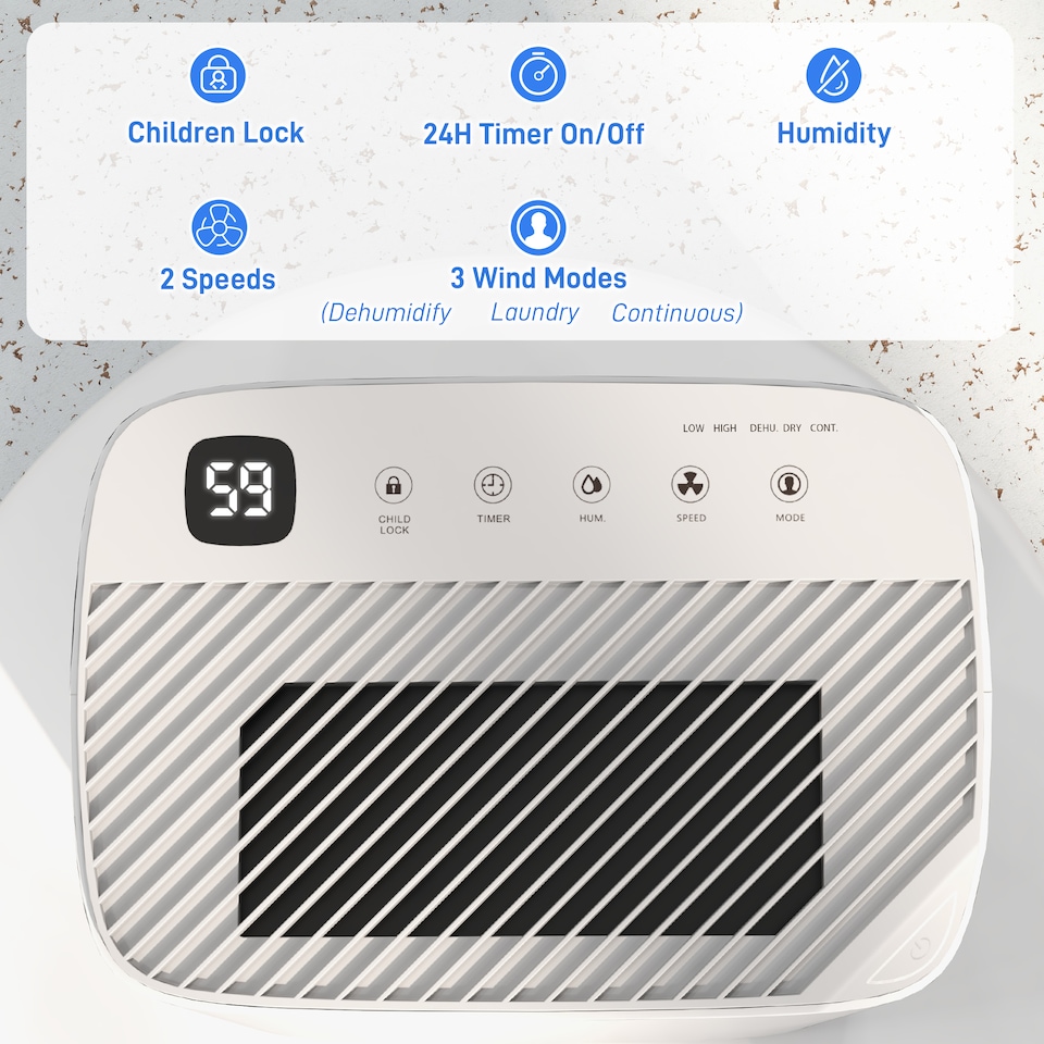 image 1 of HOMCOM 20LDay Dehumidifier with Continuous Drainage, 2.5L Water Tank, 24H Timer, Digital Humidity Display, Dehumidifier for Home Damp, Bedroom, Condensation, Mould, Laundry Drying