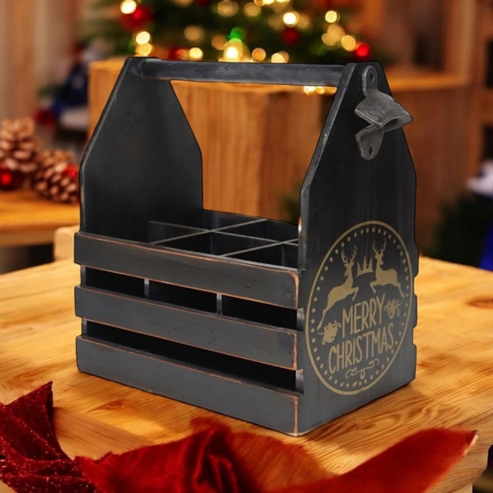 image 1 of 6 Bottle Holder with Metal Opener - L19 x W27 x H30 cm - Black