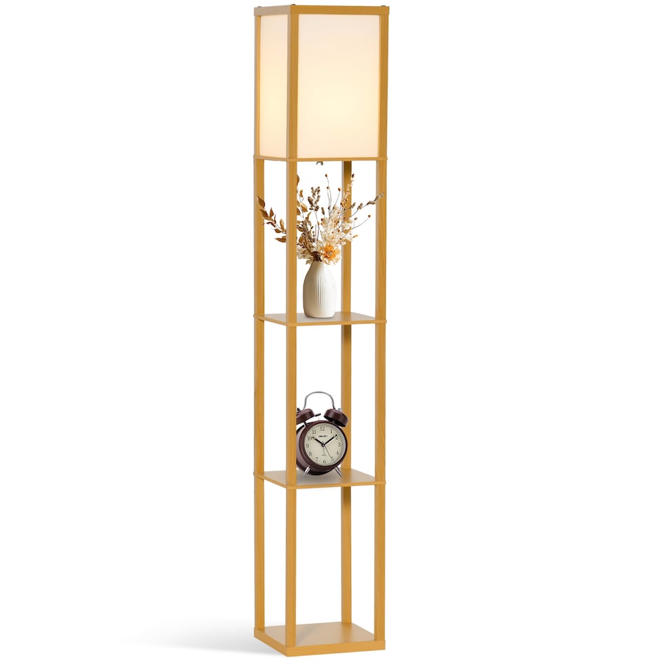 image 1 of HOMCOM 3Tier Floor Lamp, Floor Light with Storage Shelf, Reading Standing Lamp with Acrylic Shade for Living Room, Bedroom, Kitchen, Dining Room, Office, Dorm, 160cm, Natural