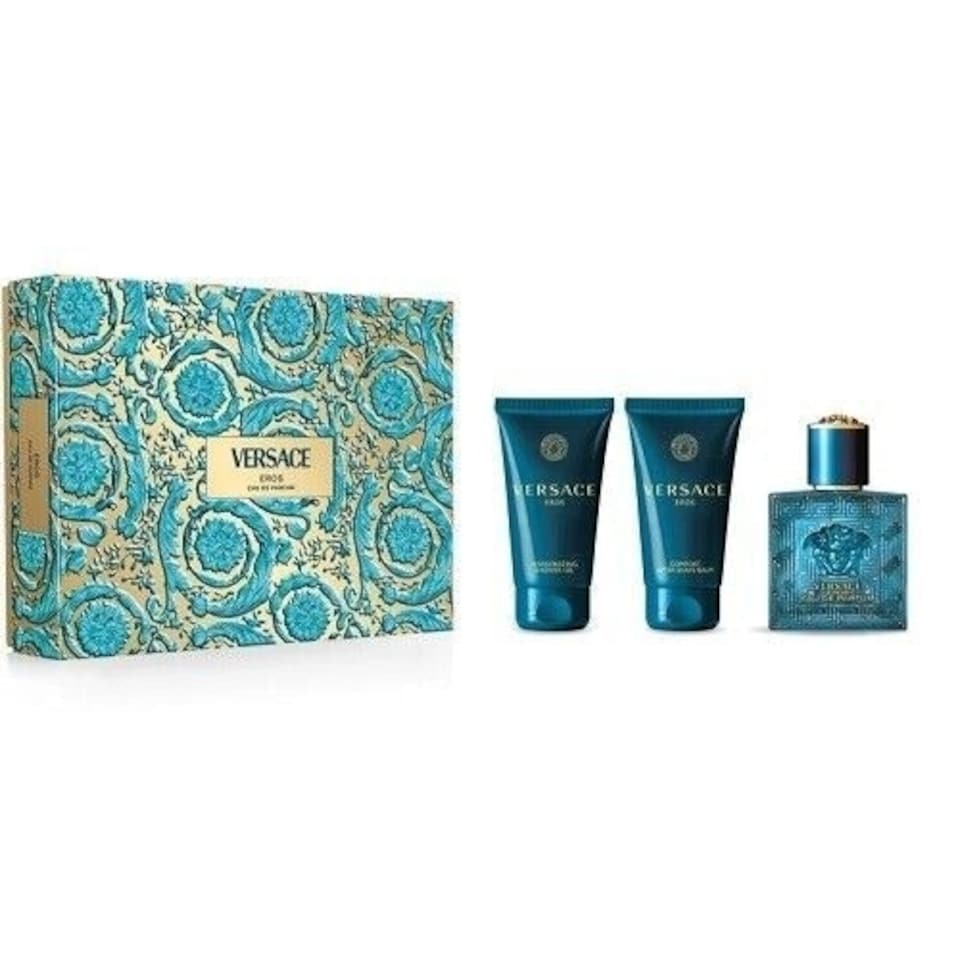image 1 of Versace Eros Gift Set 50ml EDP + 50ml Shower Gel + 50ml Aftershave Balm
