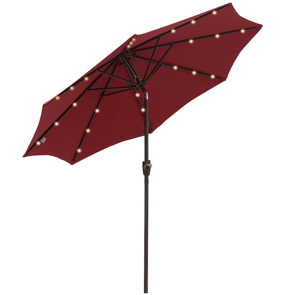 image 1 of Outsunny Garden Parasol Outdoor Tilt Sun Umbrella LED Light Red