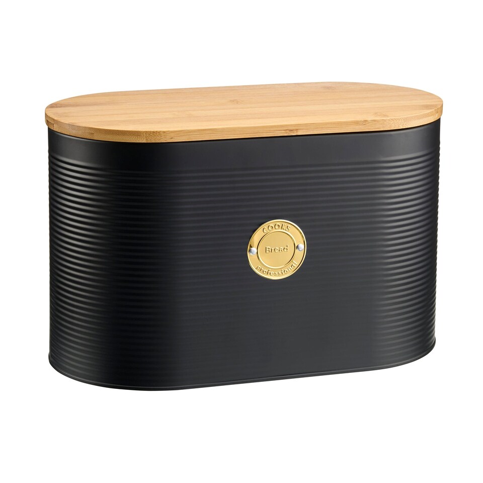 image 1 of Cooks Professional 5 Piece Ribbed Tea Coffee Sugar Bread & Biscuit Cannisters with Labels | Black | Black & Gold