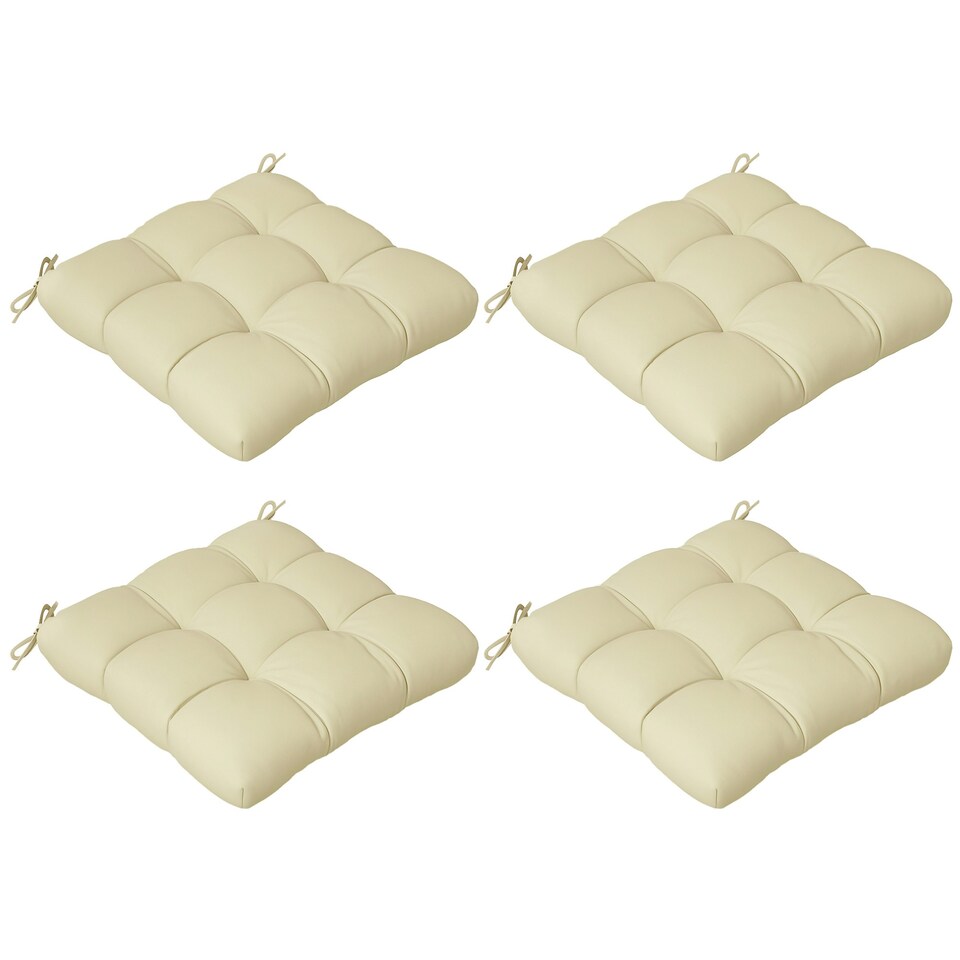 image 1 of Outsunny Set of 4 Outdoor Seat Cushion with Ties, for Garden Furniture, Beige White | Beige
