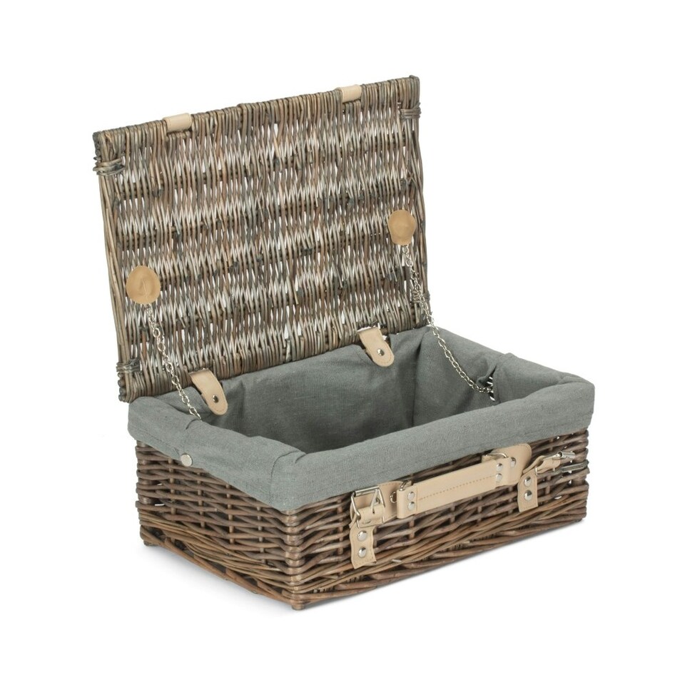 image 1 of 36cm Antique Wash Wicker Picnic Basket with Lining Blue | Blue | One Size