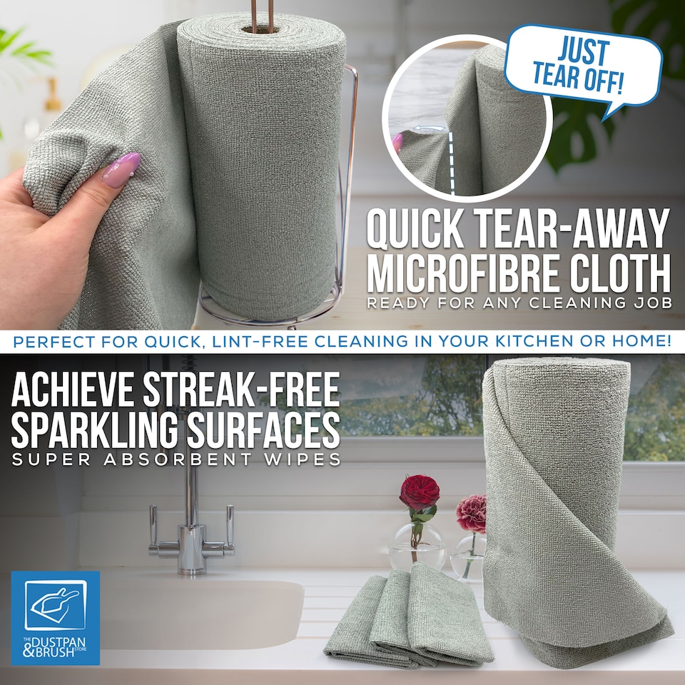 image 1 of Microfibre Cleaning Cloth Roll 30cm x 30cm Easy Tear-Off Lint-Free Wipes - Pack of 50
