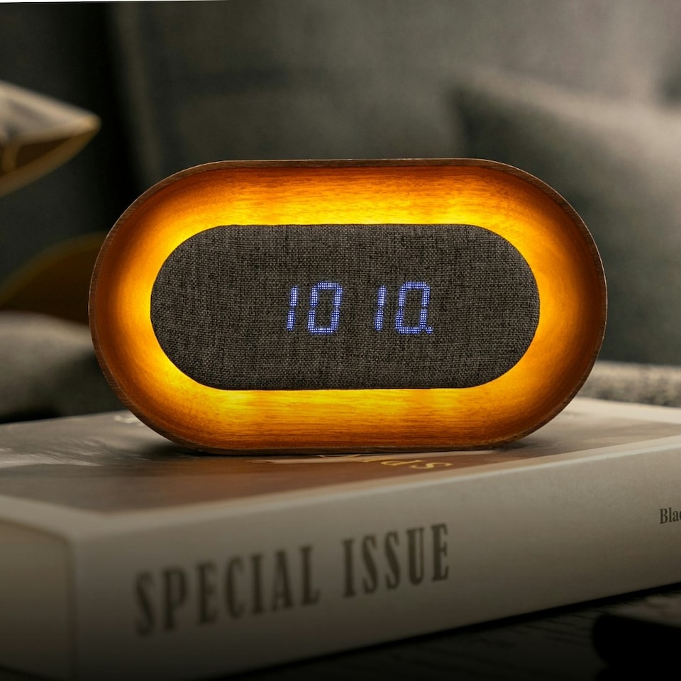 image 1 of Gingko Lumos Clock & Lamp - Oval N/A | Walnut