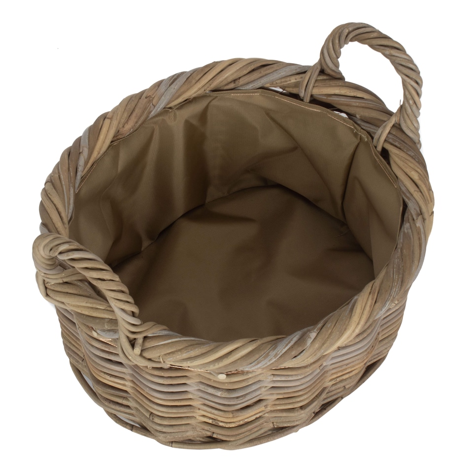 image 1 of Small Oval Rattan Storage Basket With Cordura Lining