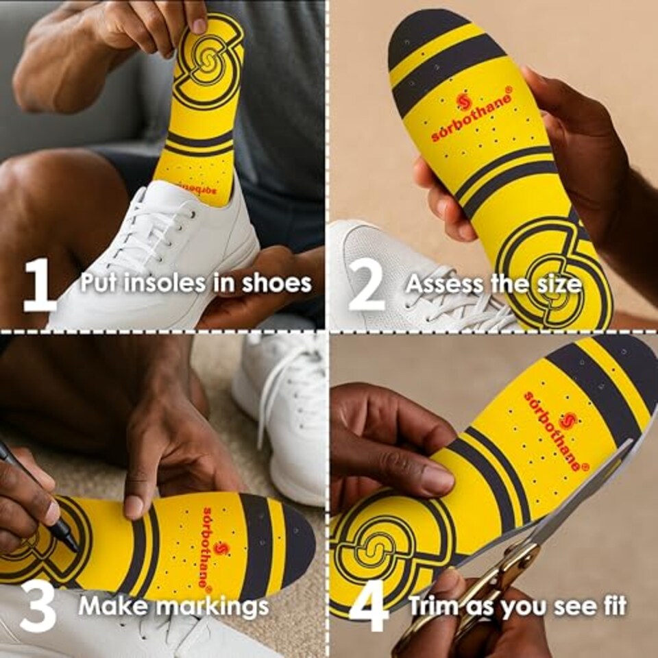 image 1 of Double Strike Insoles Men & Women – Shock Absorbing Inserts For Plantar Fasciitis, Arch Support & Heel Relief – Antibacterial Shoe Inserts For Walking, Running, Work Boots – Size UK 3-4.5
