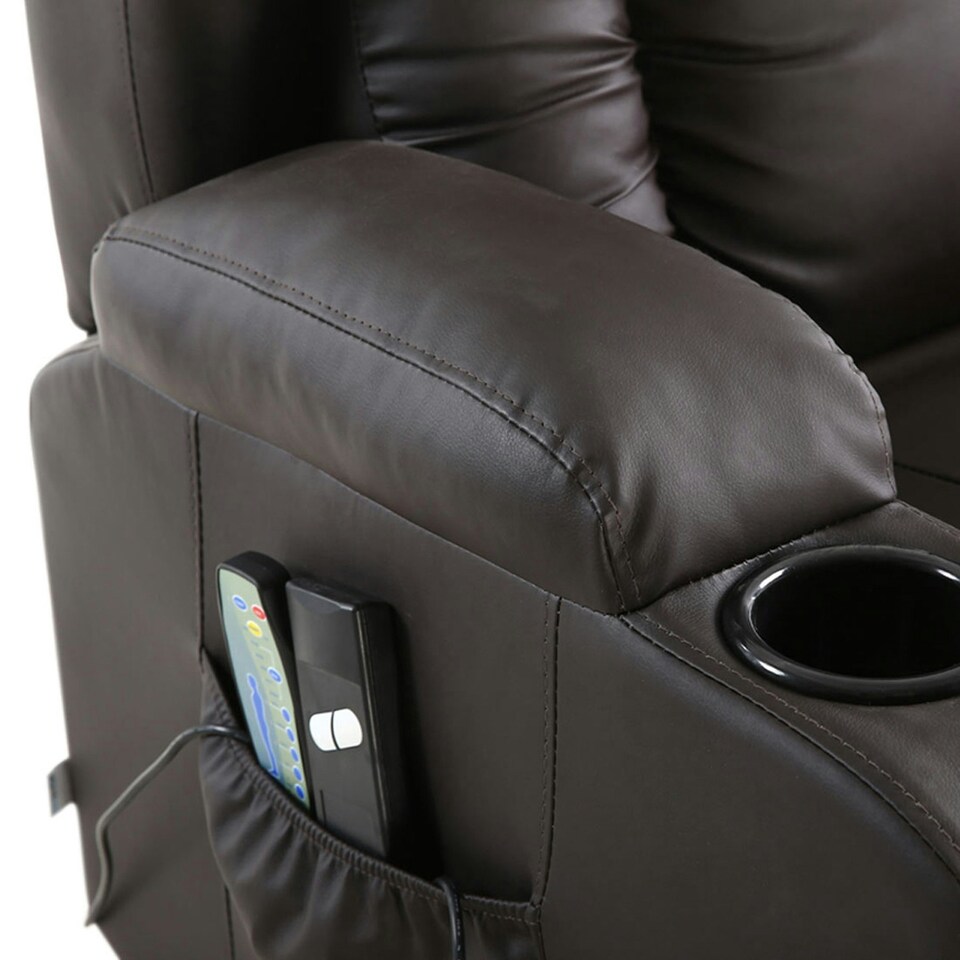 image 1 of Caesar Single Motor Rise Recliner Bonded Leather Heat & Massage Chair (Brown)