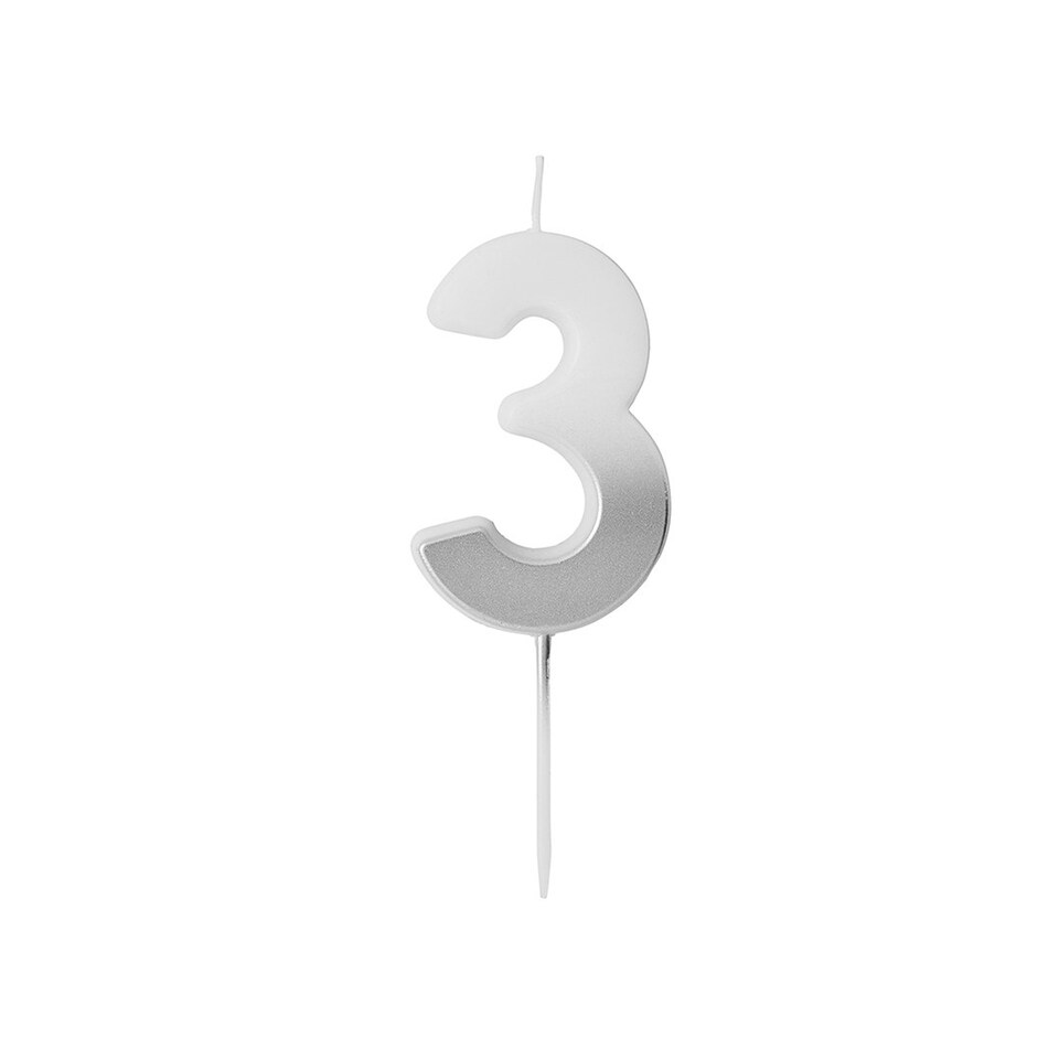 image 1 of Silver Ombre Number '3' Celebration Candle