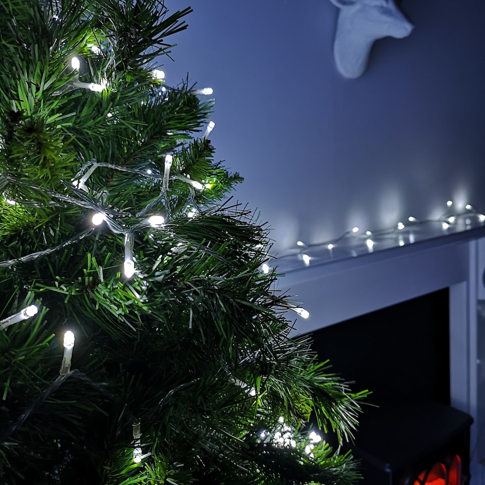 image 1 of 200 LED 16m Premier Christmas Outdoor Function Lights Timer Clear Cable in White | White | White