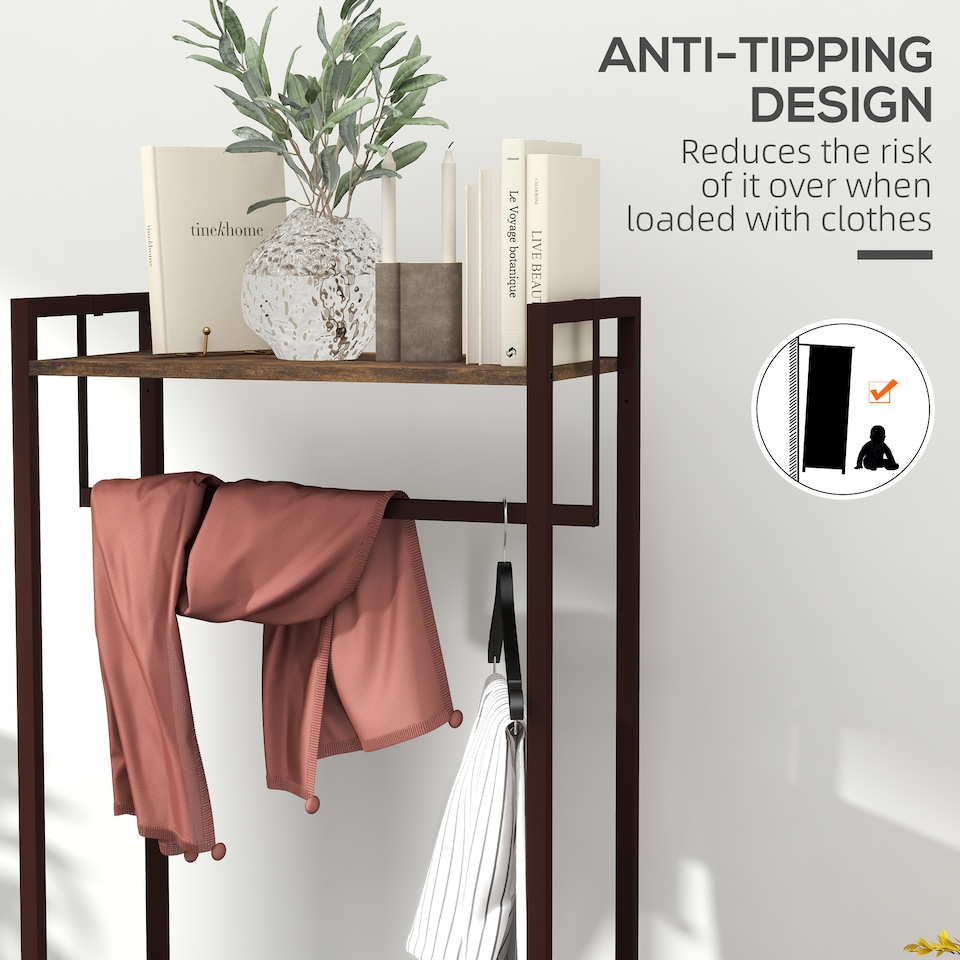 image 1 of HOMCOM Free Standing Clothes Rail with 3 Fabric Drawers and Storage Shelves, Garment Rack, Hanging Rail for Hallway, Bedroom and Living Room, Rustic Brown