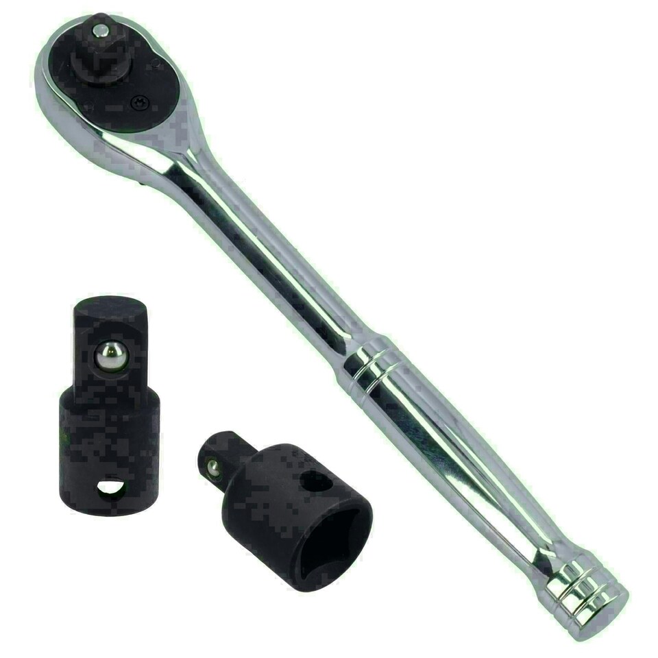 image 1 of 3/8in Drive Ratchet With 1/4in + 1/2in Impact Convertors Adaptors 72 Teeth