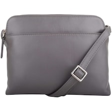Genuine Soft Leather Crossbody Shoulder Handbag with Adjustable Strap Grey | Dark Grey