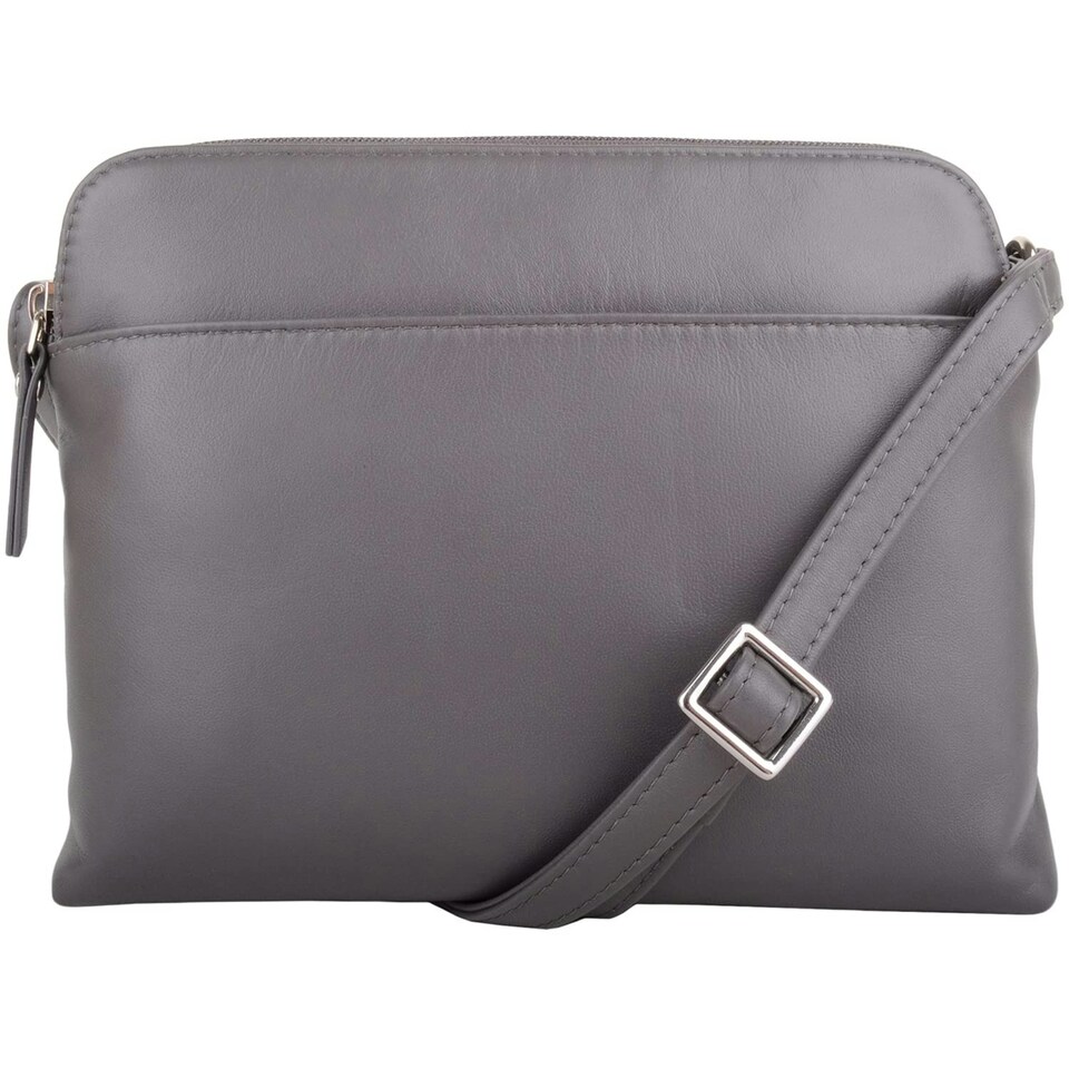 image 1 of Genuine Soft Leather Crossbody Shoulder Handbag with Adjustable Strap Grey | Dark Grey