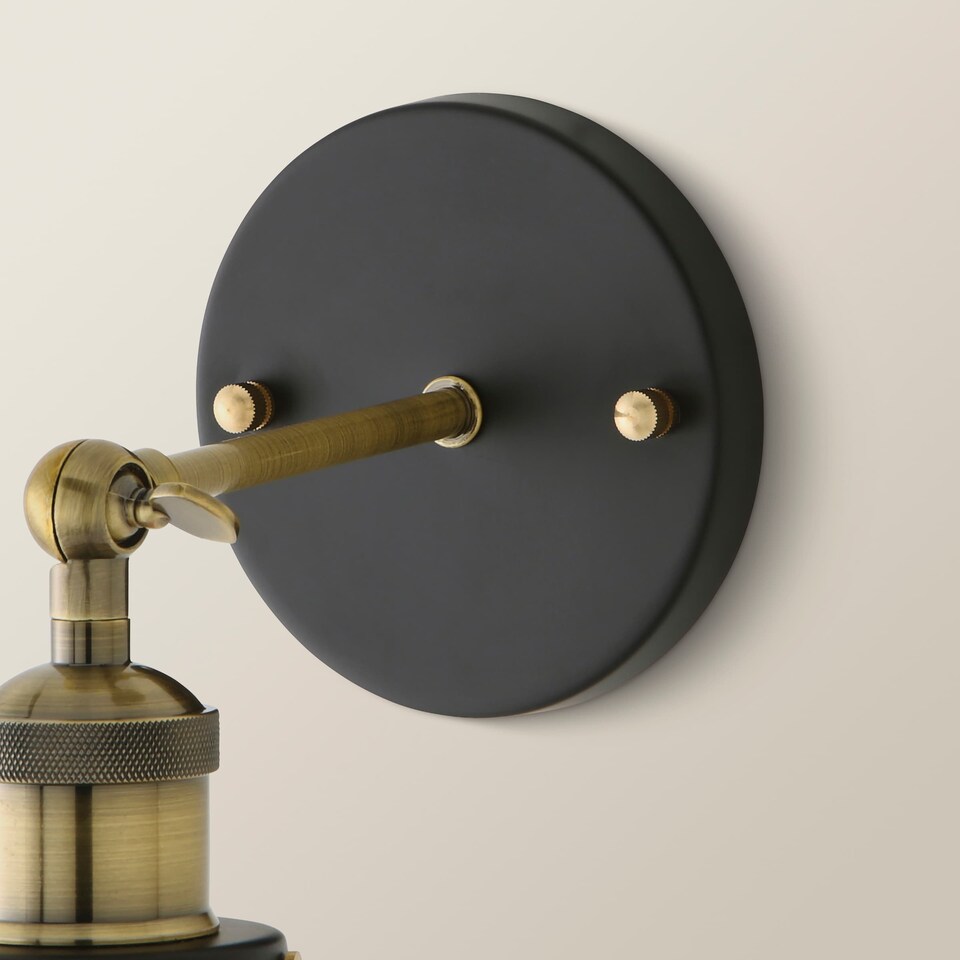 image 1 of ValueLights Sheridan Black and Gold Wall Light Amber Glass Shade