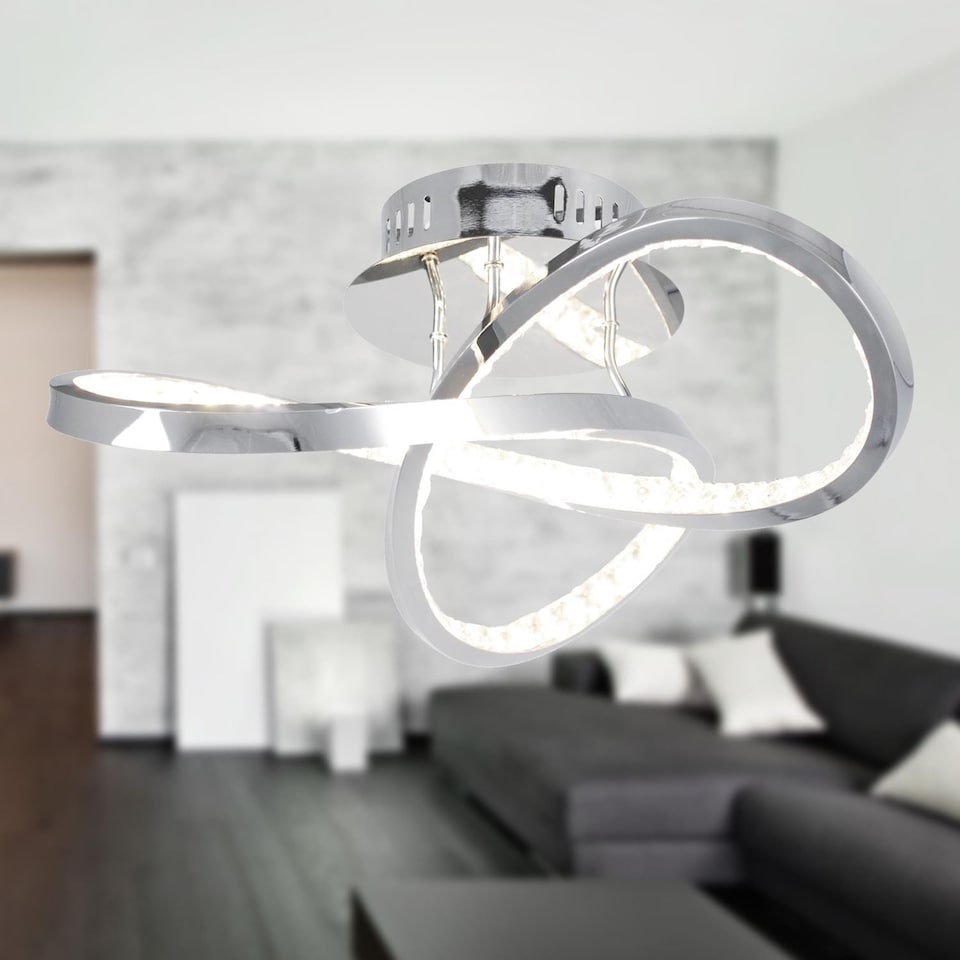 image 1 of Jewelled Chrome LED Loop Ceiling Light | Chrome | Clear | 1