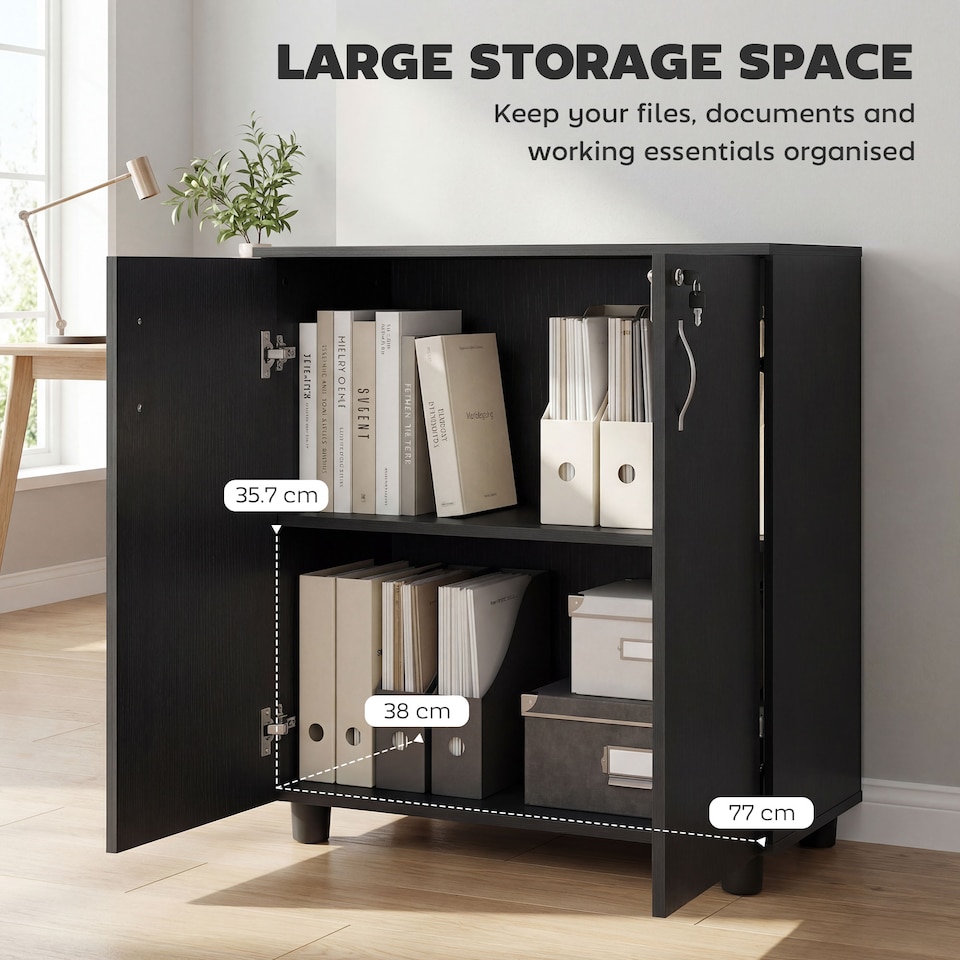 image 1 of Vinsetto 2-Tier Locking Filing Cabinet Office Storage Cabinet, Black