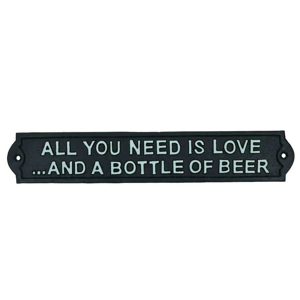 image 1 of All You Need Is Love & Beer Sign Cast Iron Plaque Wall Bar House Garden Door