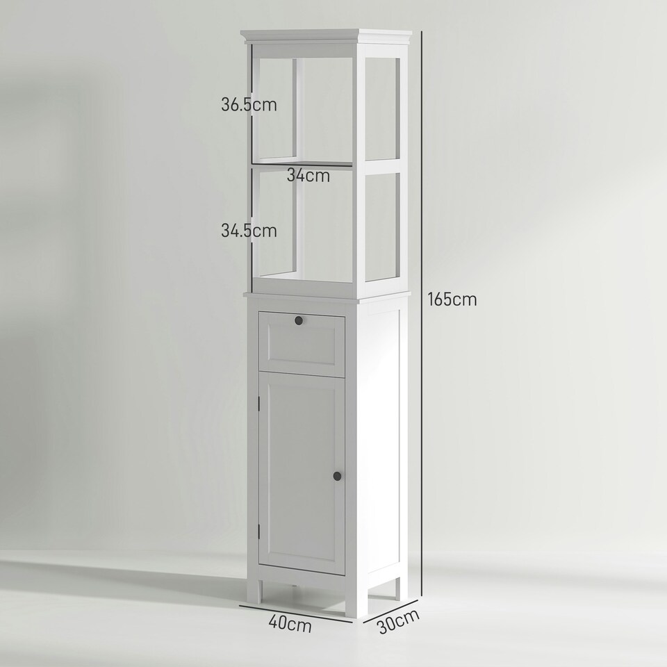 image 1 of HOMCOM Slim Bathroom Storage Cabinet with Open Shelves, White
