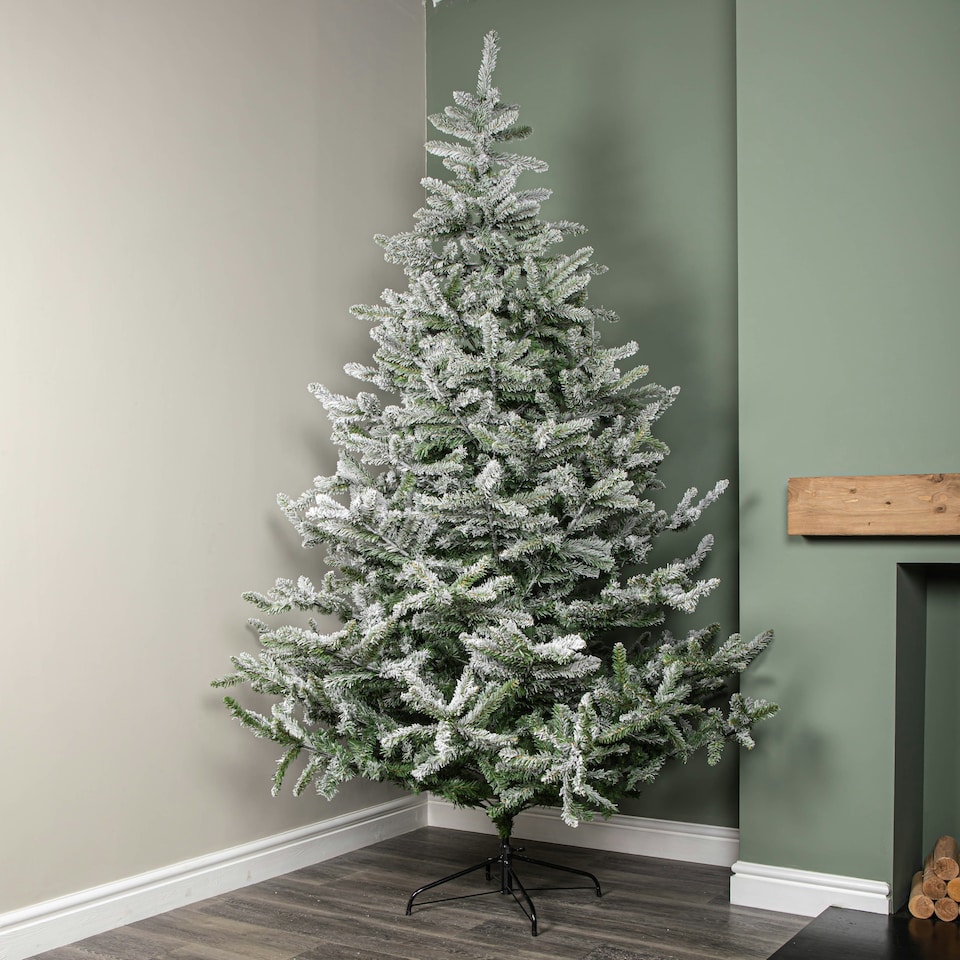 image 1 of 8ft (2.4m) Snowy Green & White Everlands Liberty Spruce Christmas Tree with Metal Stand