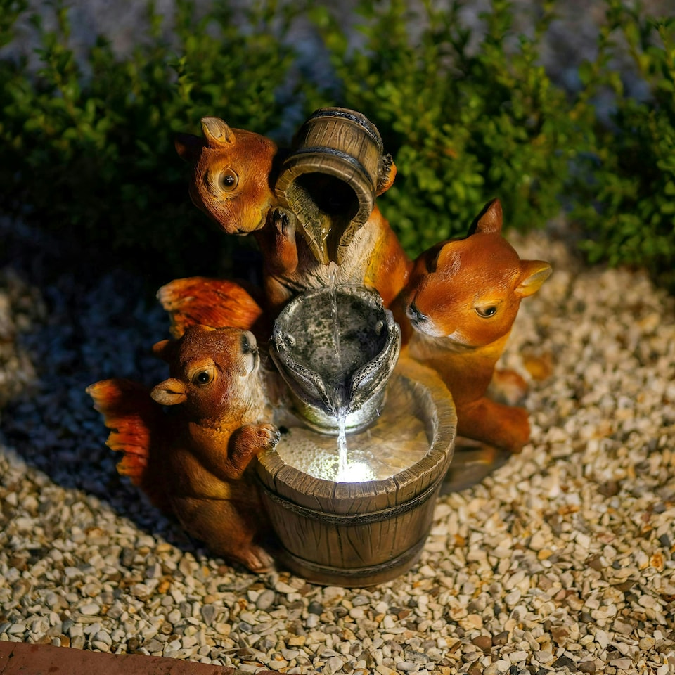 image 1 of Primrose Solar Squirrels Pouring Bowls Water Feature with Lights 39cm