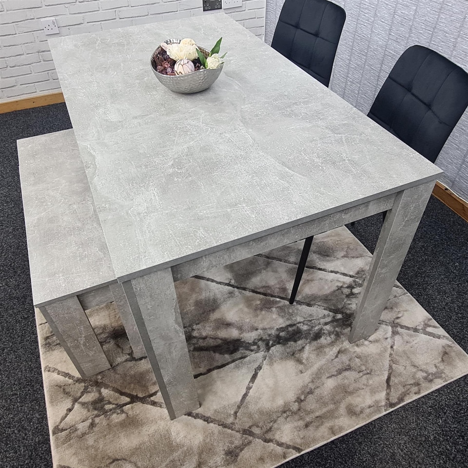 image 1 of Modern Grey Dining Table Set with 2 Black Velvet Chairs And 1 Bench Dining Room Furniture | Black | One Size | 4