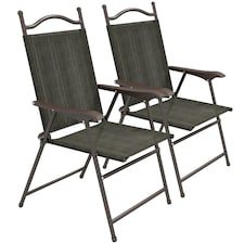 Outsunny Folding Chairs Set, Breathable Mesh Fabric Seat, Dark Brown