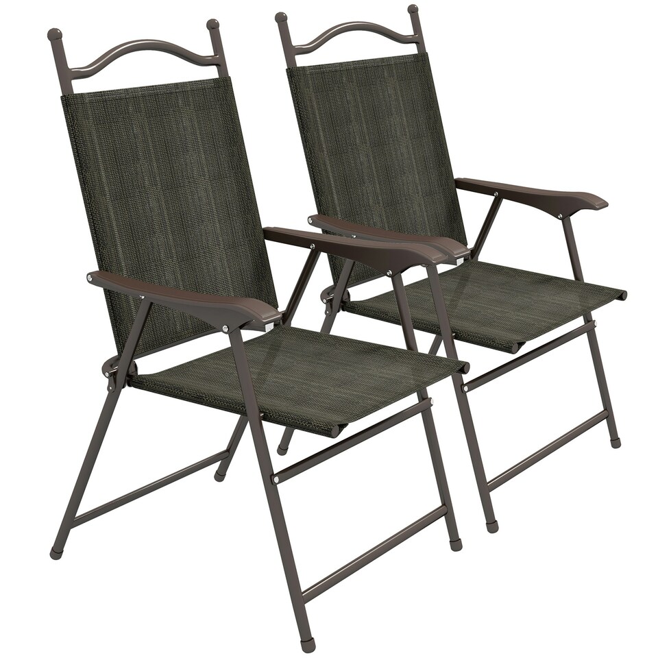 image 1 of Outsunny Folding Chairs Set, Breathable Mesh Fabric Seat, Dark Brown