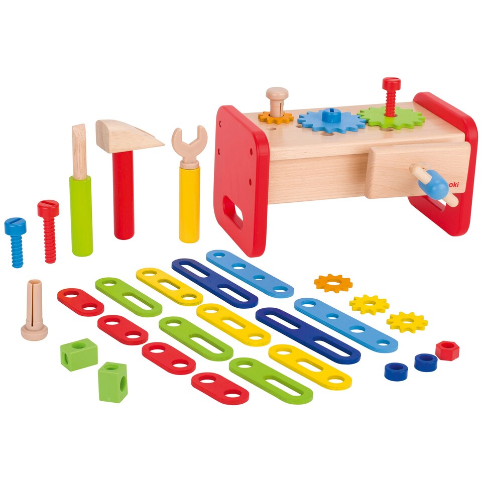 image 1 of Goki Toy Wooden DIY Workbench with 36 Piece Tool Set
