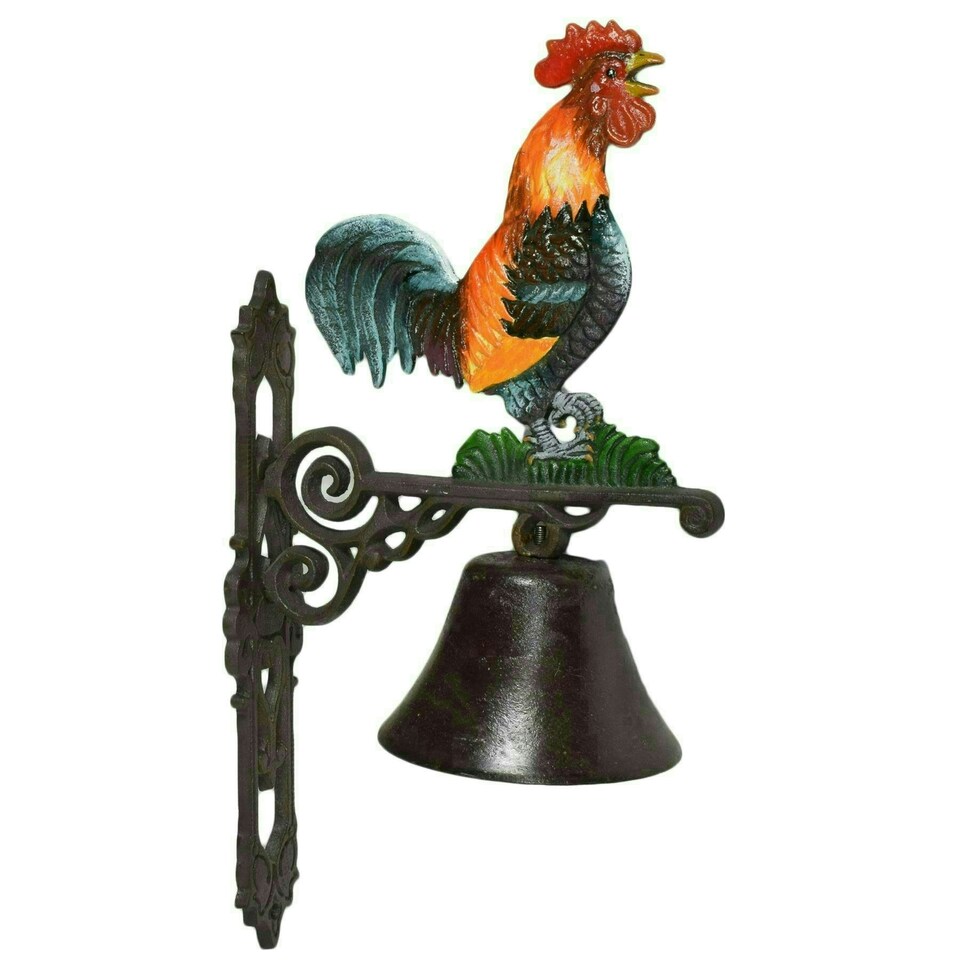 image 1 of Cockerel Rooster Chicken Bell Cast Iron Sign Door Wall Fence Post Gate House