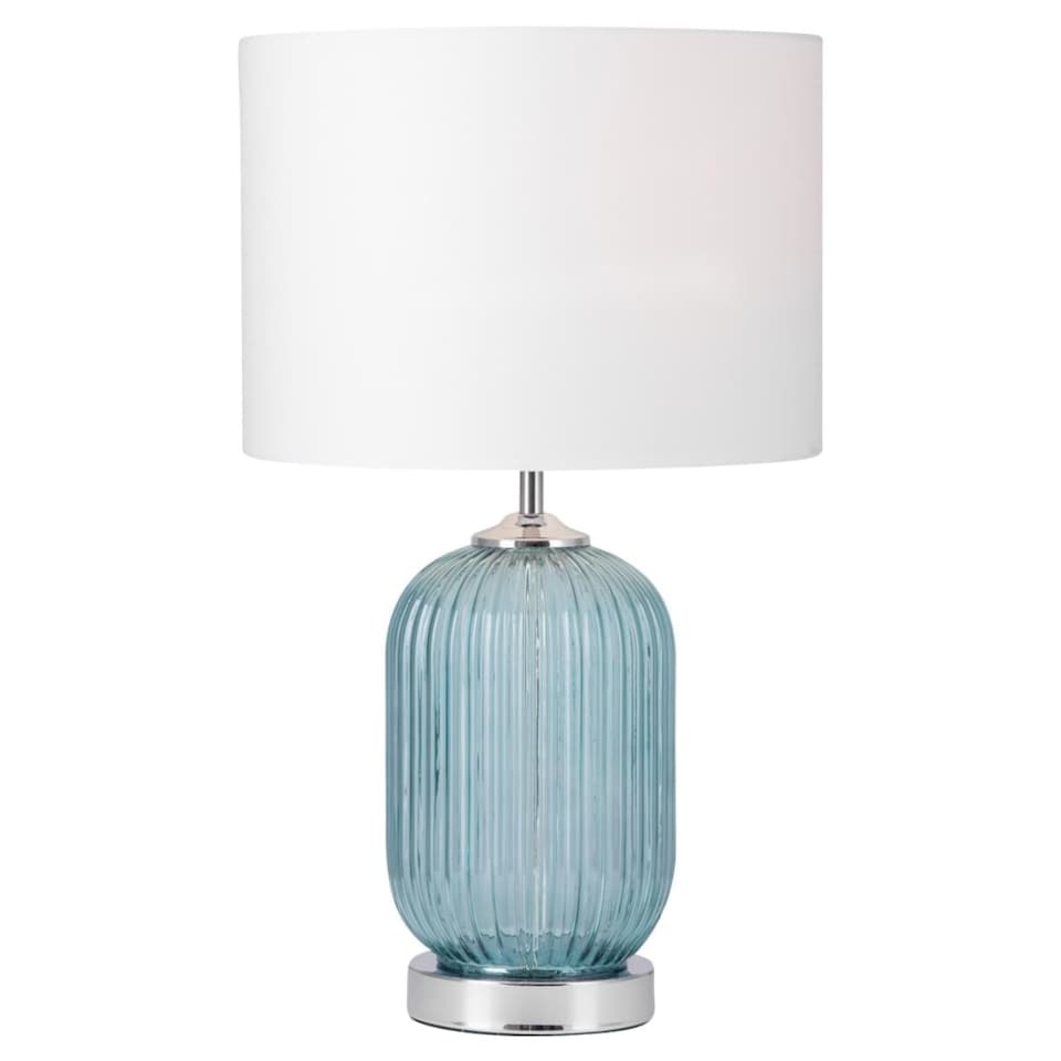 image 1 of Set of 2 Turquoise Ribbed Glass Lamps with White Shades | Chrome | White | Large | 2