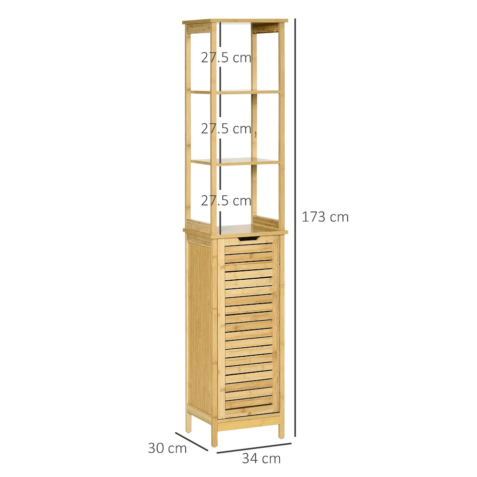 image 1 of kleankin Bathroom Floor Cabinet Narrow Tallboy w/ 3 Shelves Cupboard Natural