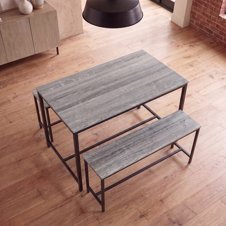image 1 of Vida Designs Brooklyn 4 Seater Dining Set 3 Piece Table & Bench Set, Grey