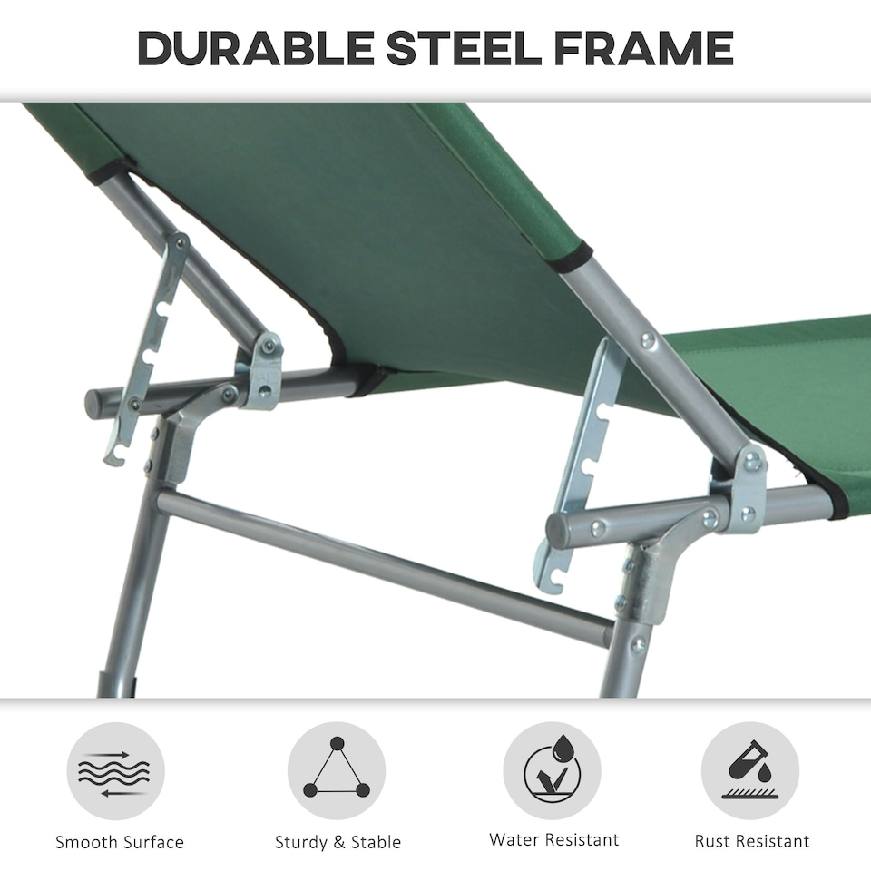 image 1 of Outsunny Camping Cot Picnic Sun Lounger Portable Folding Chair Patio Green