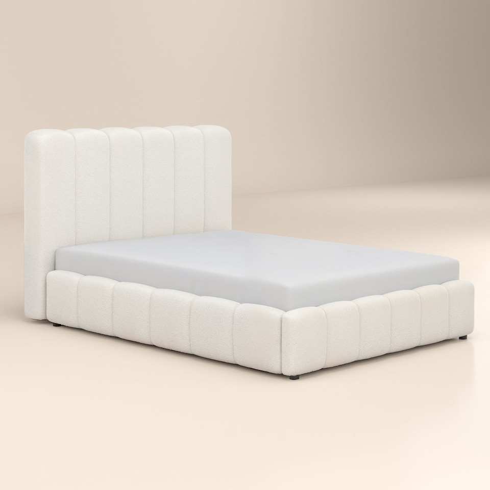 image 1 of SOLACE+CO Emilie Ribbed Ottoman Kingsize Bed Cream Boucle