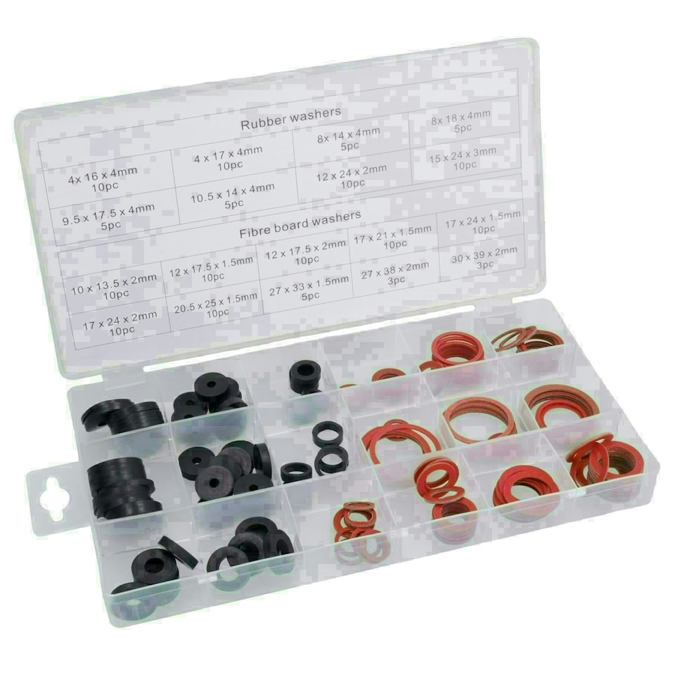 image 1 of 141pc Sealing Washer Assortment Set Rubber and Fibre Seal Plumbers Washers
