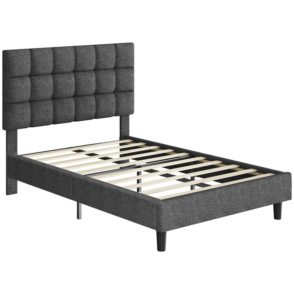 image 1 of Yaheetech 120 x 190 cm Small Double Upholstered Bed Frame-Dark Grey