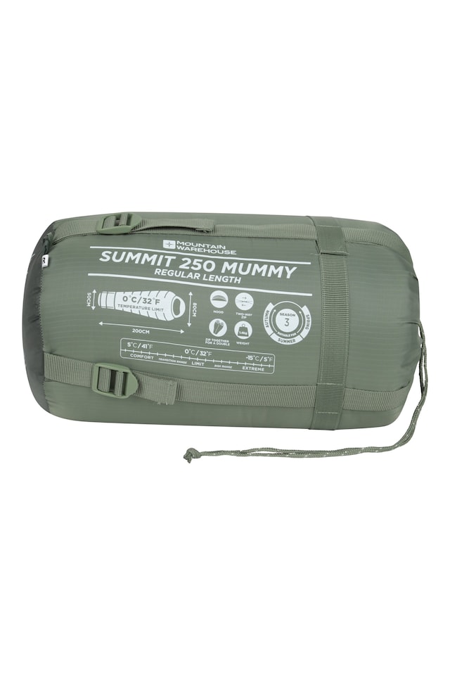 image 1 of Mountain Warehouse Summit 250 Mummy Sleeping Bag Insulated 3 Season Camping Hiking Bed
