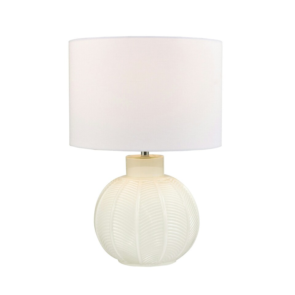 image 1 of Contemporary Opal White Glass Table Lamp in Leaf Design and Ivory White Shade