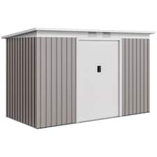 Outsunny 9ft x 4ft Metal Garden Shed, Outdoor Tool House with Foundation Kit, Ventilations and Double Doors, Light Grey