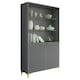 image 1 of Grey Display Cabinet 100cm Ribbed Doors Gold Legs Modern Storage Unit | Grey