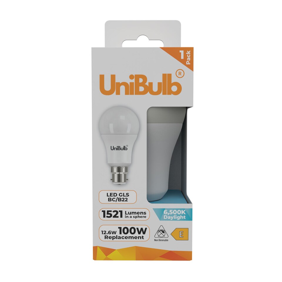 image 1 of UniBulb LED GLS B22 1521lm 12.6W 6500K (Daylight) Light Bulb - Pack of 1 | White | Daylight | 1