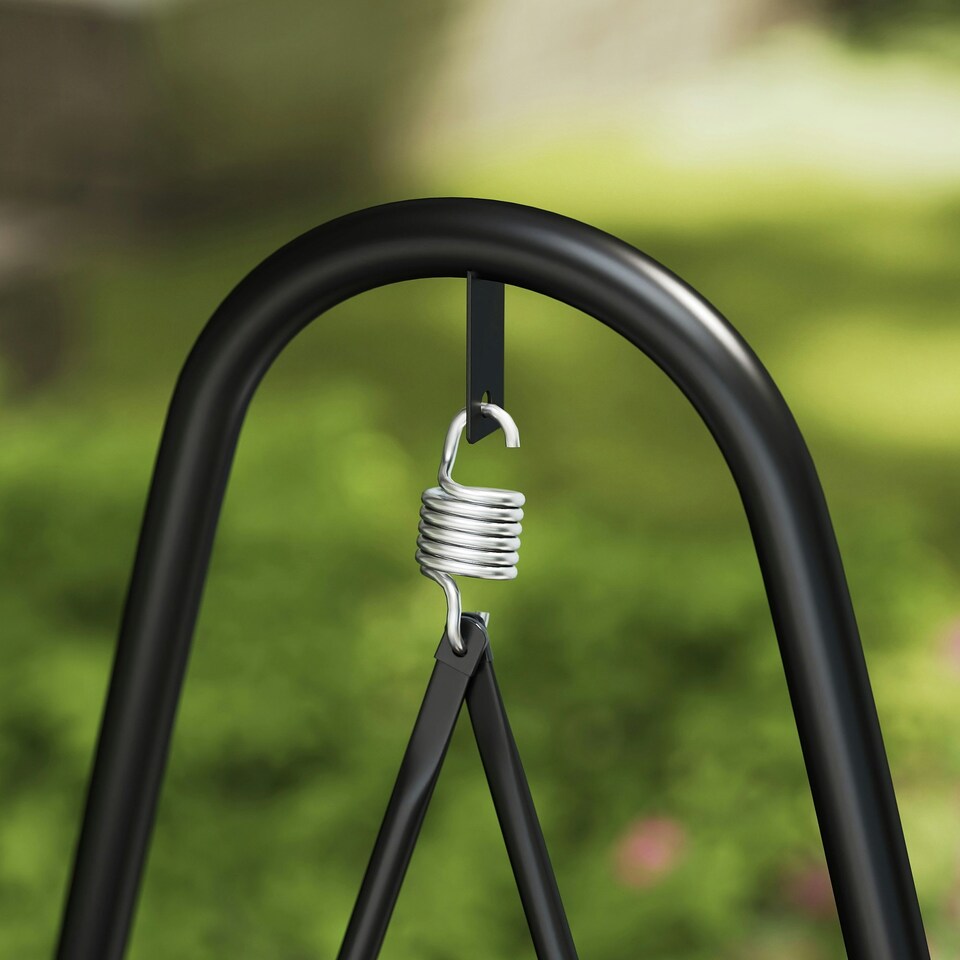 image 1 of Outsunny Rattan Swing Chair with Stand and Seat Cushion Grey | Light Grey
