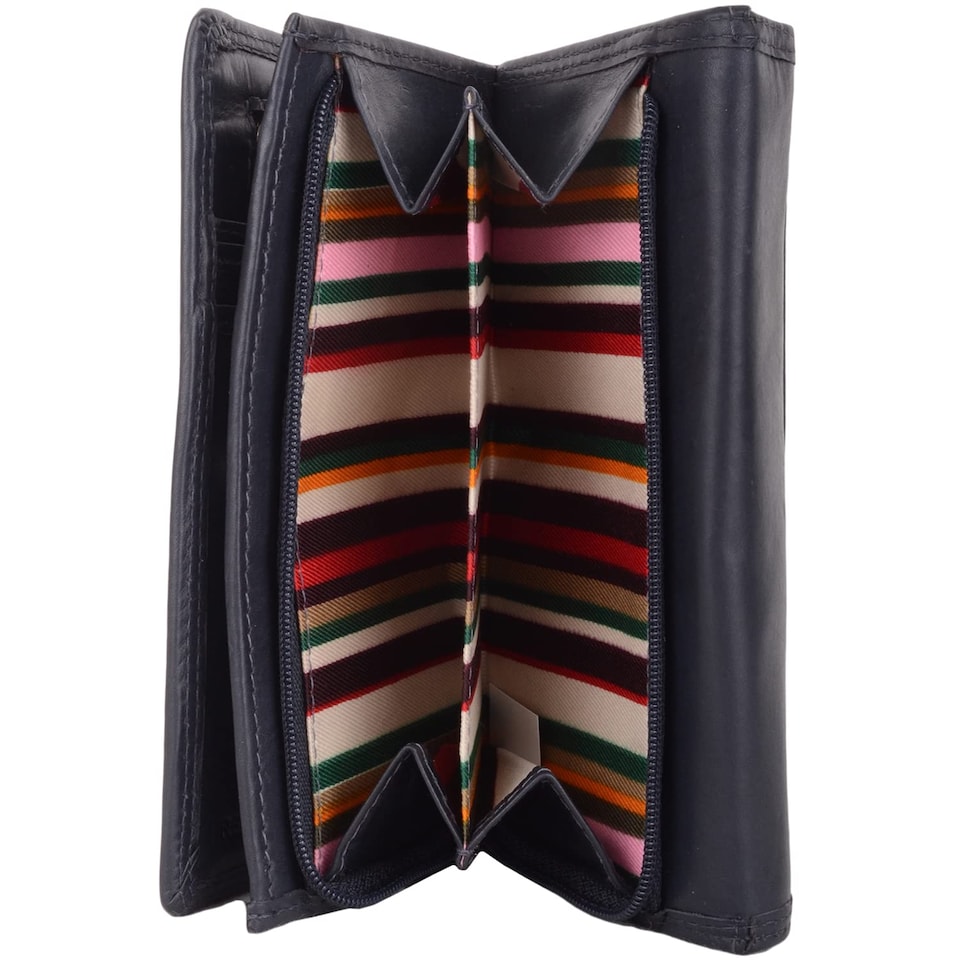 image 1 of London Leathergoods Womens Tri Fold Money Holder Magnetic Flap Purse Wallet | Blue | Navy