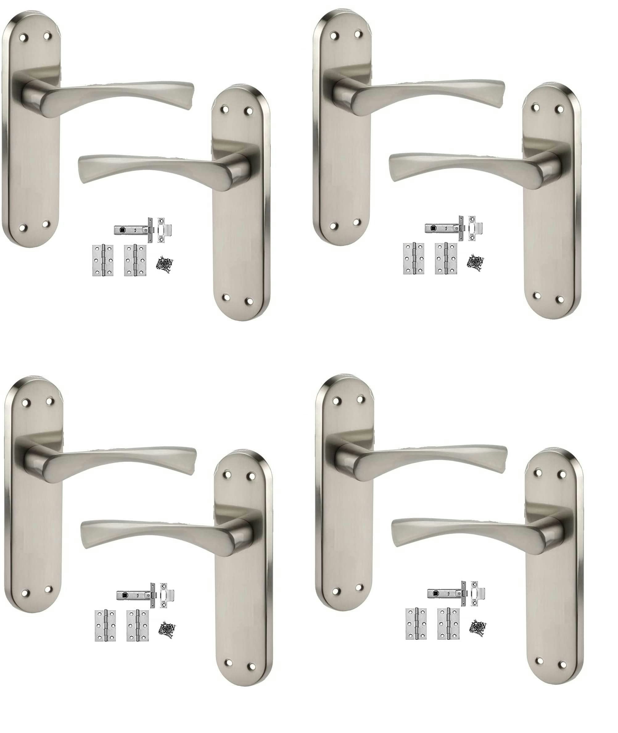 Golden Grace 4 Sets Twist Astrid Style Modern Door Handles Lever Latch on Backplate in Satin Stainless Steel Finish - 182mm x 45mm Backplate Grey 4 Se