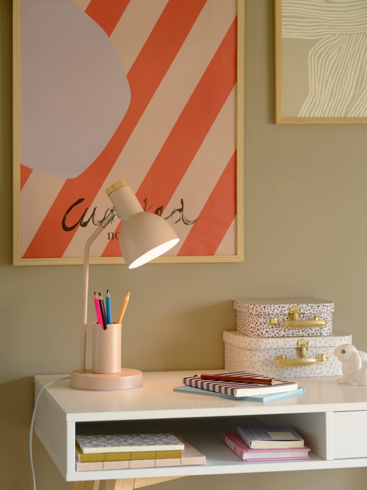 image 1 of Nordlux Devone Indoor Table Lamp Pink Metal E27 Pen & Phone Holder  - Mains Powered, IP20 | Pink | rose